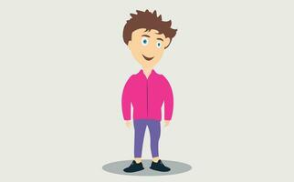 vector teenager boy cartoon character, boy with happy smile on white background.