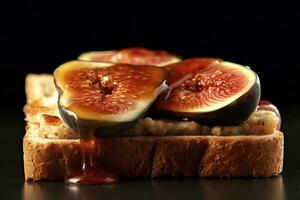 fig toast, macro shot of a fresh breakfast with Dripping Honey, AI Generated photo