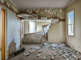 empty room with broken wall and ceiling photo
