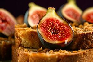 fig toast, macro shot of a fresh breakfast with Dripping Honey, AI Generated photo
