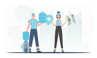 Water Delivery Team. Modern trendy style. Vector. vector