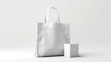 Packaging Bag Mockup White with shades on white Bg, AI Generated photo