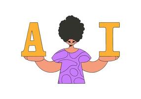 Man holding A and I, AI concept, pic. vector