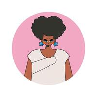 Round avatar of a girl in the style of the 80s and 90s. vector