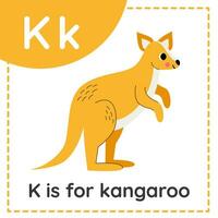 Learning English alphabet for kids. Letter K. Cute cartoon kangaroo. vector