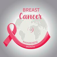 Breast cancer awareness month banner. Illustration of planet earth with pink ribbon on gray background. Used for prints, banners, icons, stickers and etc. vector