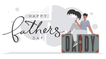 Father's day banner. A man holds a mustache on a stick. trendy style. . vector