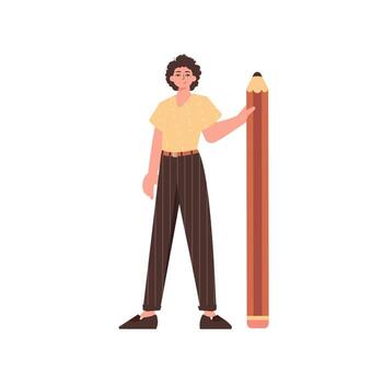 el hombre es participación un lápiz. moderno estilo personaje. vector