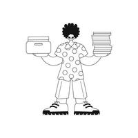 Man holds stacks of papers. Simplistic design. drawing. vector