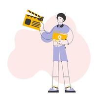 Blogger guy. The concept of social networking. Trendy style line art. Vector illustration.