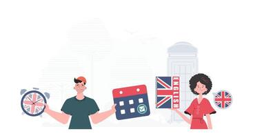 The concept of learning English. English language team. Flat modern style. Illustration in . vector