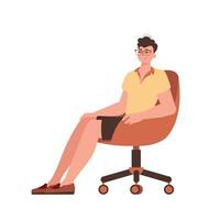 The guy is sitting in a comfortable chair. Character with a modern style. vector