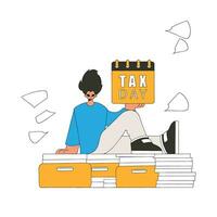 A fashionable man holds a calendar in his hand. TAX day. The topic of paying taxes. vector