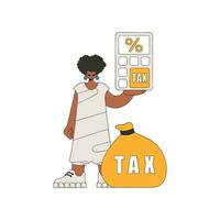 elegante mujer participación un calculadora en su mano impuesto pago tema. vector