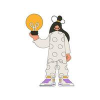 Stylish woman holding a light bulb. Idea theme. vector