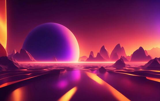 Glowing abstract mountain background, Generative AI Illustration. photo