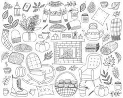 Big autumn doodle set. Hand drawn autumn symbols vector set