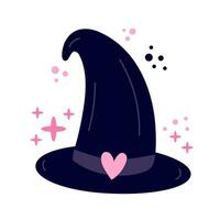 Halloween Witch hat with pink heart vector flat illustration