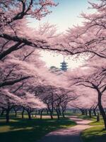 Cherry blossom field in tokyo, Generative AI Illustration. photo