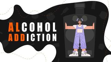 Banner Alcohol addiction. The girl is inside the bottle. vector