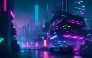 futurista paisaje urbano a atardecer, generativo ai ilustración. foto