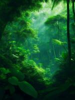 Green beautifull jungle background, Generative AI Illustration. photo