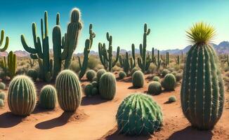 Cactus plants in desert, Generative AI Illustration. photo