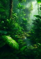 Green beautiful jungle background, Generative AI Illustration. photo