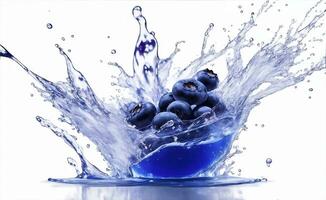 A fresh blueberry fruit with water splash, Generative AI Illustration. photo