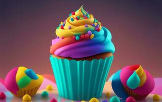 Colorful sweet cupcake, Generative AI Illustration. photo