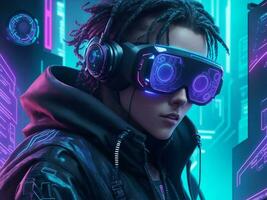 Cyberpunk hacker in a futuristic, Generative AI Illustration. photo