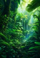 Green beautiful jungle background, Generative AI Illustration. photo
