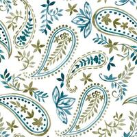 watercolor seamless pattern with oriental paisley in natural color on a white background vector