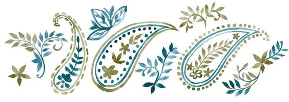 watercolor set with oriental ornaments paisley in natural colors on a white background vector