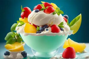 Fresh ice cream with fruits , Illustration Generated by Generative AI photo