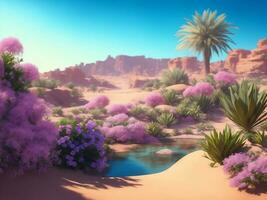 Beautiful oasis in desert, Generative AI Illustration. photo