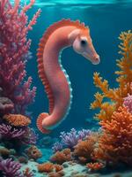 Cute seahorse under the sea, Generative AI Illustration. photo