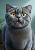 Funny grey cat looking shocked, Generative AI Illustration. photo