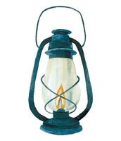 watercolor drawing vintage oil lamp, lantern. clipart on the theme of a cozy winter, new year, christmas. vector