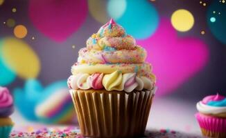 Colorful sweet cupcake, Generative AI Illustration. photo