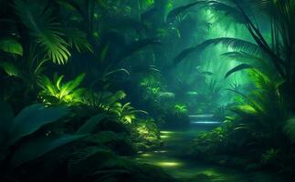 Dark beautiful rain forest, Generative AI Illustration. photo