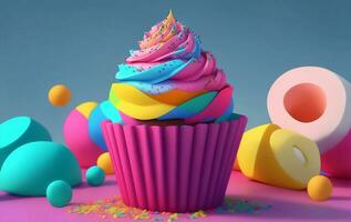 Colorful sweet cupcake, Generative AI Illustration. photo