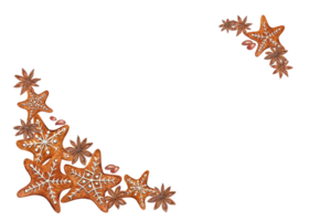 acuarela marco con estrella anís y Navidad pan de jengibre estrellas decorado con blanco Formación de hielo. invierno ilustración para el diseño de saludos, paquete o etiquetas png