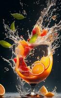 Colorful pieces of fruits splash, Generative AI Illustration. photo
