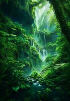 Green beautiful jungle background, Generative AI Illustration. photo