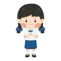 Cute thai student girl greeting sawasdee vector