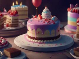 A festive and fun cake party, Generative AI Illustration. photo
