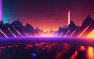 Glowing abstract mountain background, Generative AI Illustration. photo