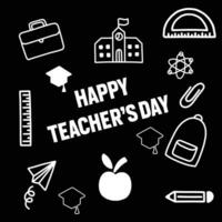 Greeting card for happy teacher's day with chalk on a blackboard. Simple vector illustration.Web