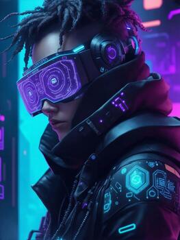 Cyberpunk hacker in a futuristic, Generative AI Illustration. photo